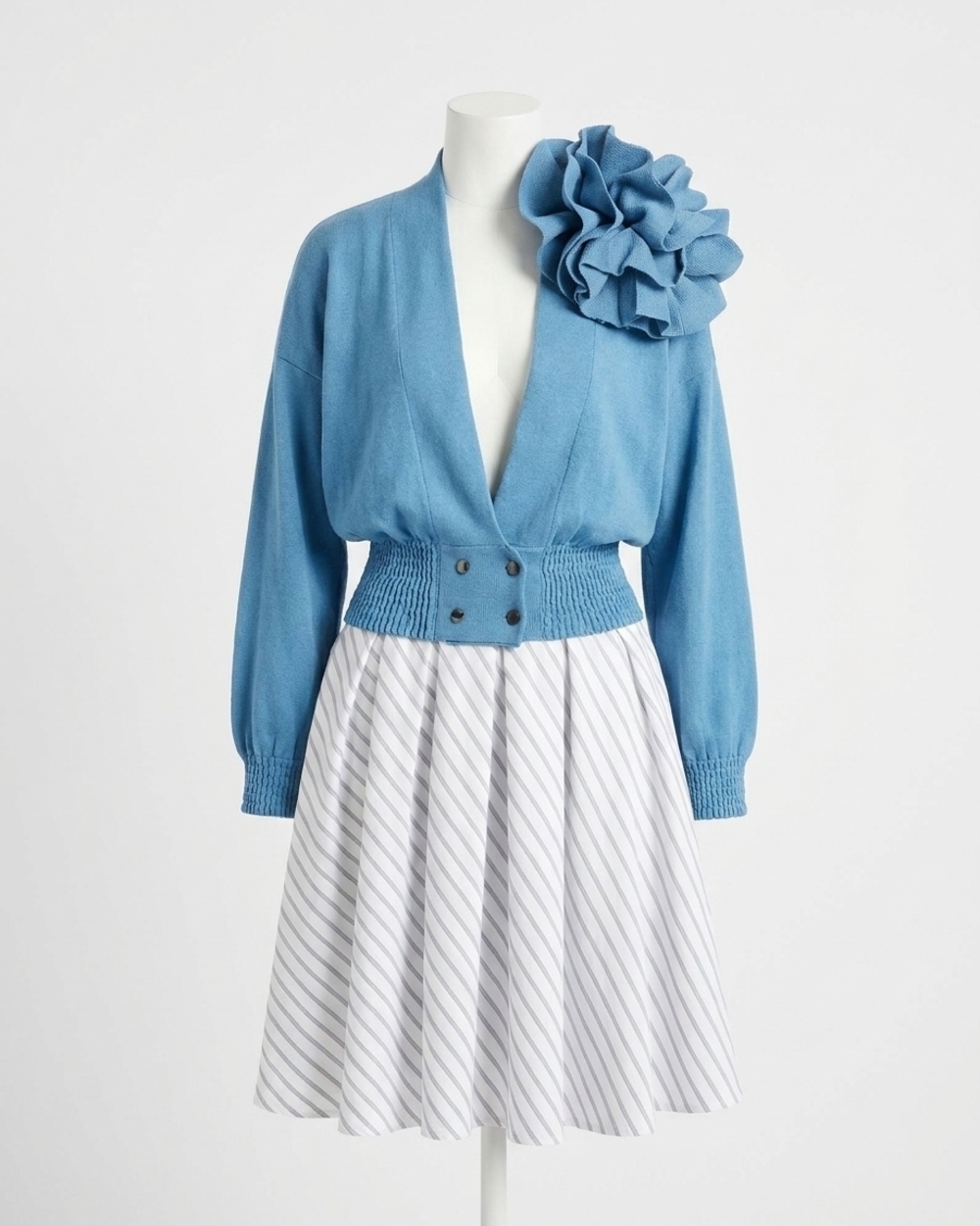 NEW THEO THE LABEL women's nomia ribbed waist rosette cardigan in retro blue